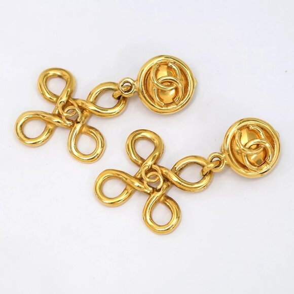 CHANEL CC Logos Cross Dangle Earrings Gold Tone - Picture 7 of 15